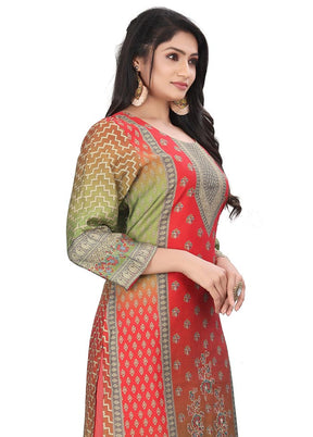 3 Pc Multicolor Unstitched Silk Suit Set - Indian Silk House Agencies
