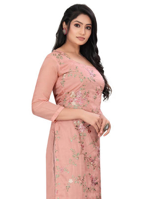 3 Pc Pink Unstitched Net Suit Set - Indian Silk House Agencies