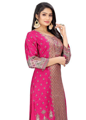 3 Pc Magenta Unstitched Silk Suit Set - Indian Silk House Agencies