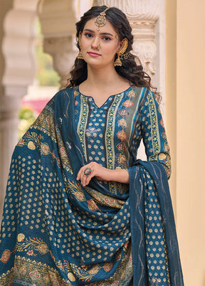 3 Pc Navy Blue Unstitched Cotton Suit Set - Indian Silk House Agencies