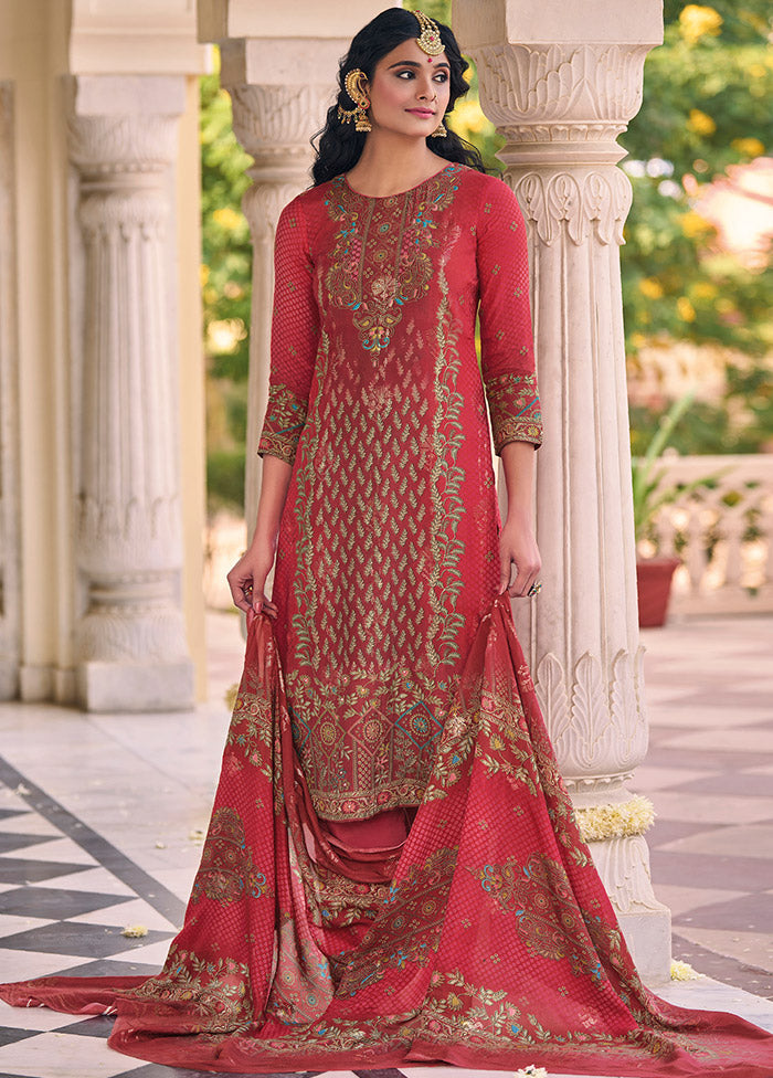 3 Pc Magenta Unstitched Cotton Suit Set - Indian Silk House Agencies