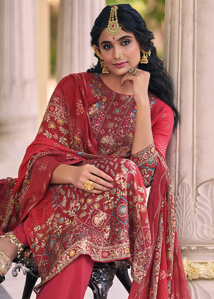 3 Pc Magenta Unstitched Cotton Suit Set - Indian Silk House Agencies