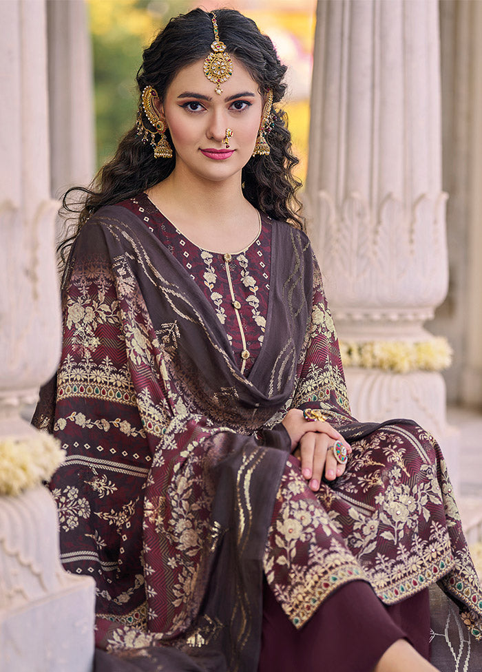 3 Pc Multicolor Unstitched Cotton Suit Set - Indian Silk House Agencies