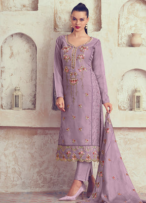 3 Pc Mauve Unstitched Net Suit Set - Indian Silk House Agencies