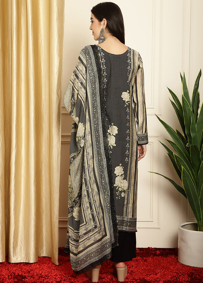 3 Pc Black Unstitched Pashmina Suit Set - Indian Silk House Agencies