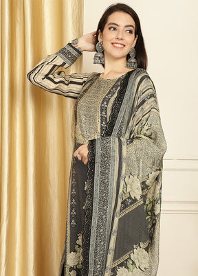 3 Pc Black Unstitched Pashmina Suit Set - Indian Silk House Agencies