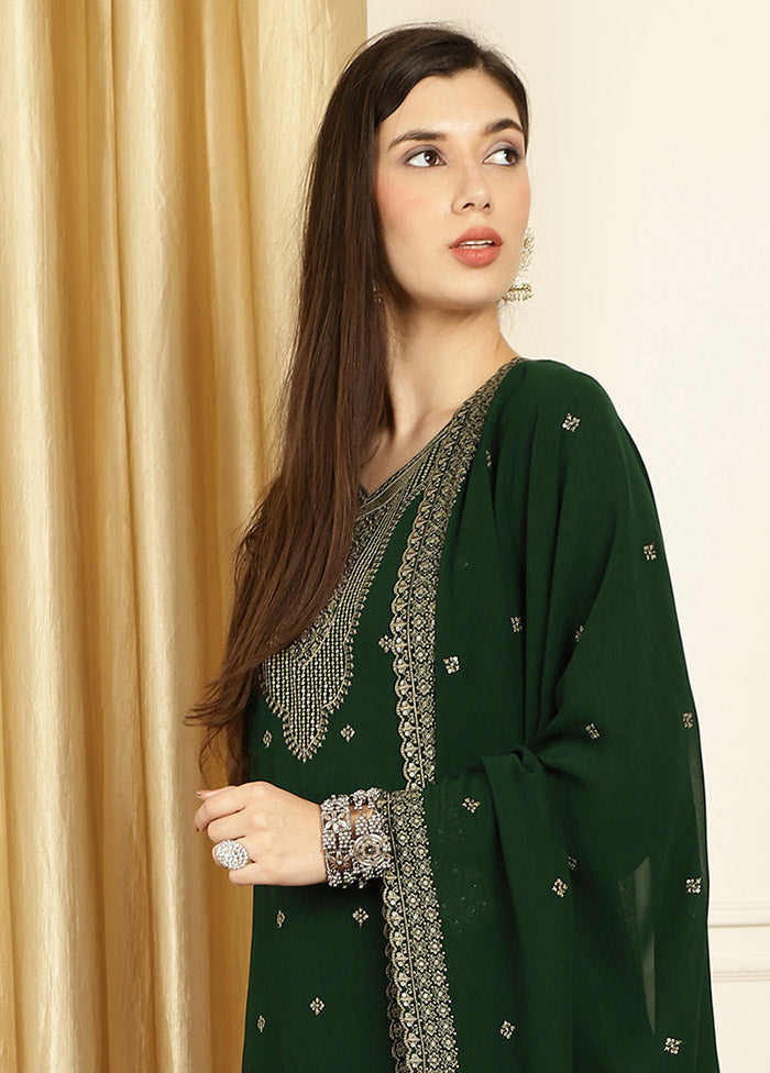 3 Pc Green Unstitched Georgette Suit Set - Indian Silk House Agencies