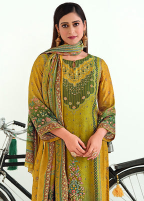 3 Pc Mustard Unstitched Pashmina Suit Set - Indian Silk House Agencies