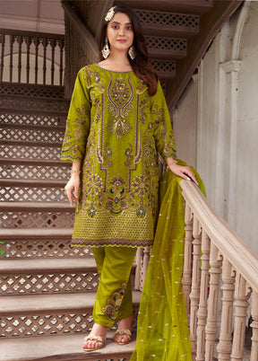 3 Pc Green Readymade Organza Suit Set - Indian Silk House Agencies