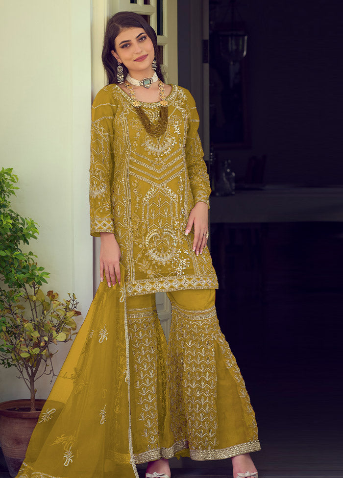 3 Pc Yellow Readymade Organza Suit Set - Indian Silk House Agencies