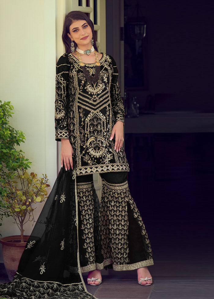 3 Pc Black Readymade Organza Suit Set - Indian Silk House Agencies