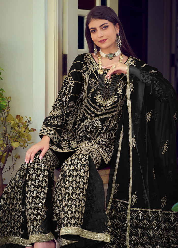 3 Pc Black Readymade Organza Suit Set - Indian Silk House Agencies