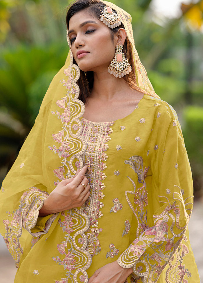 3 Pc Yellow Readymade Organza Suit Set - Indian Silk House Agencies
