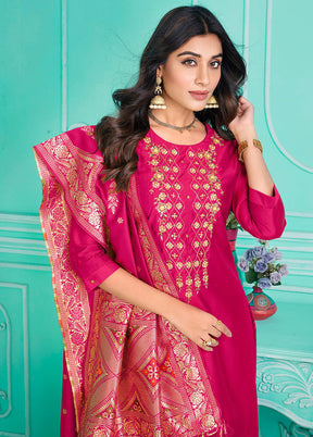 3 Pc Multicolor Semi Stitched Silk Suit Set - Indian Silk House Agencies