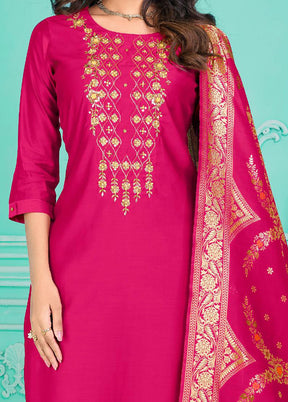 3 Pc Multicolor Semi Stitched Silk Suit Set - Indian Silk House Agencies