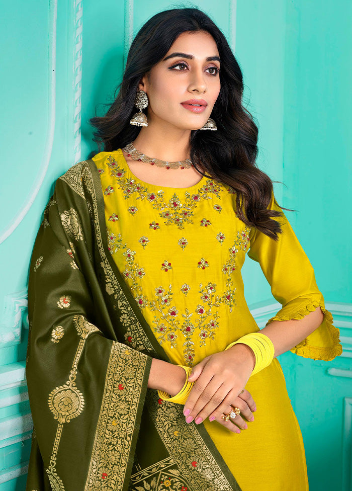 3 Pc Multicolor Semi Stitched Silk Suit Set - Indian Silk House Agencies