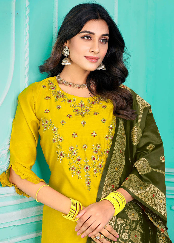 3 Pc Multicolor Semi Stitched Silk Suit Set - Indian Silk House Agencies