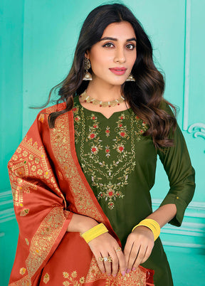 3 Pc Multicolor Semi Stitched Silk Suit Set - Indian Silk House Agencies