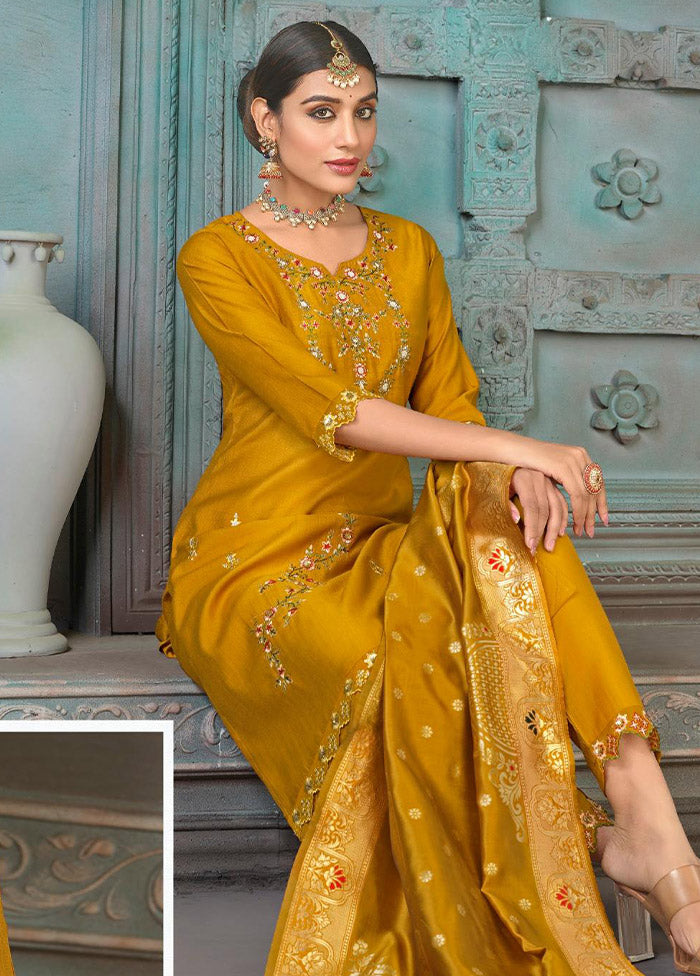 3 Pc Multicolor Readymade Viscose Suit Set - Indian Silk House Agencies