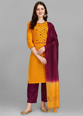 3 Pc Yellow Readymade Cotton Suit Set - Indian Silk House Agencies