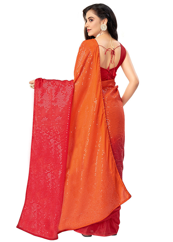 Orange Chiffon Silk Woven Saree With Blouse Piece - Indian Silk House Agencies