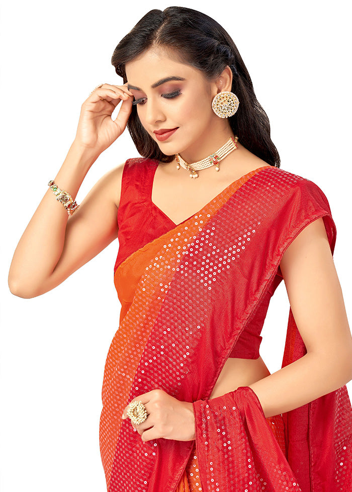 Orange Chiffon Silk Woven Saree With Blouse Piece - Indian Silk House Agencies