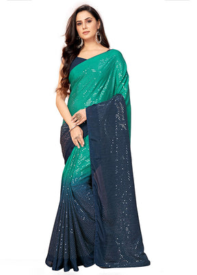 Navy Blue Chiffon Silk Woven Saree With Blouse Piece - Indian Silk House Agencies