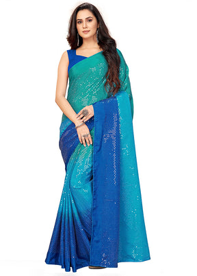 Light Blue Chiffon Silk Woven Saree With Blouse Piece - Indian Silk House Agencies