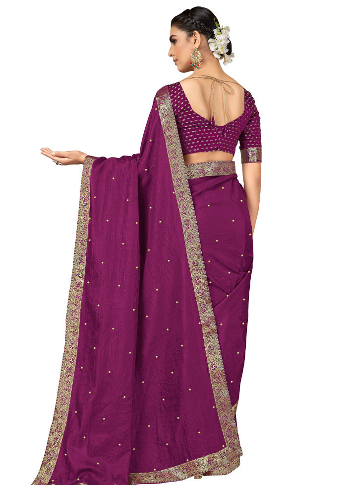 Purple Spun Silk Embellished Saree With Blouse Piece - Indian Silk House Agencies