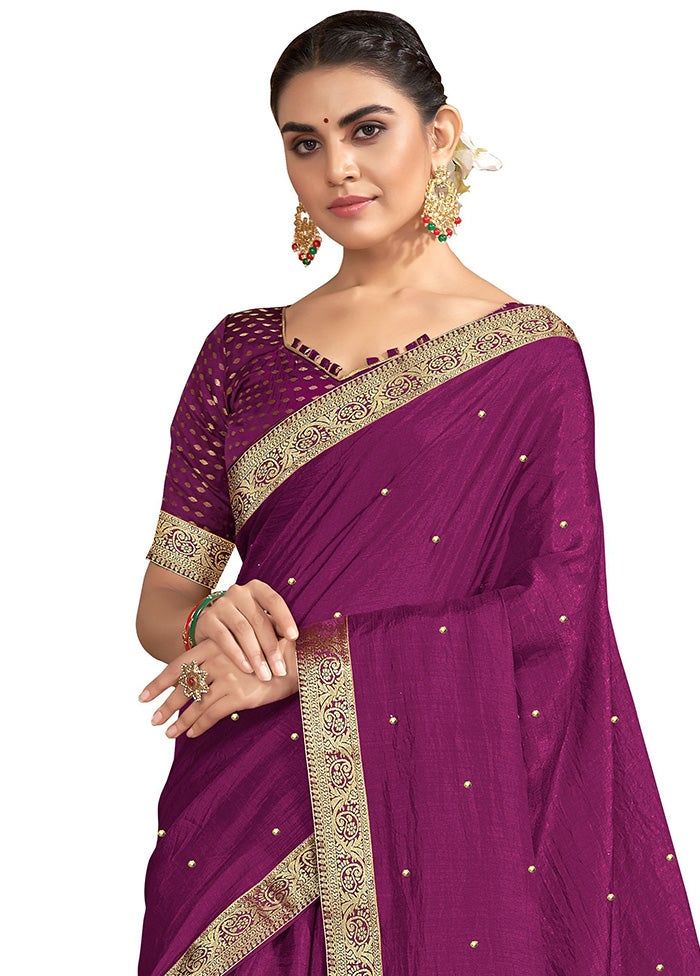 Purple Spun Silk Embellished Saree With Blouse Piece - Indian Silk House Agencies