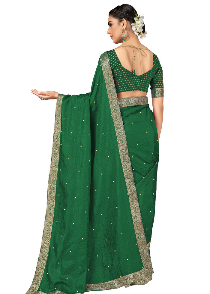 Green Spun Silk Embellished Saree With Blouse Piece - Indian Silk House Agencies