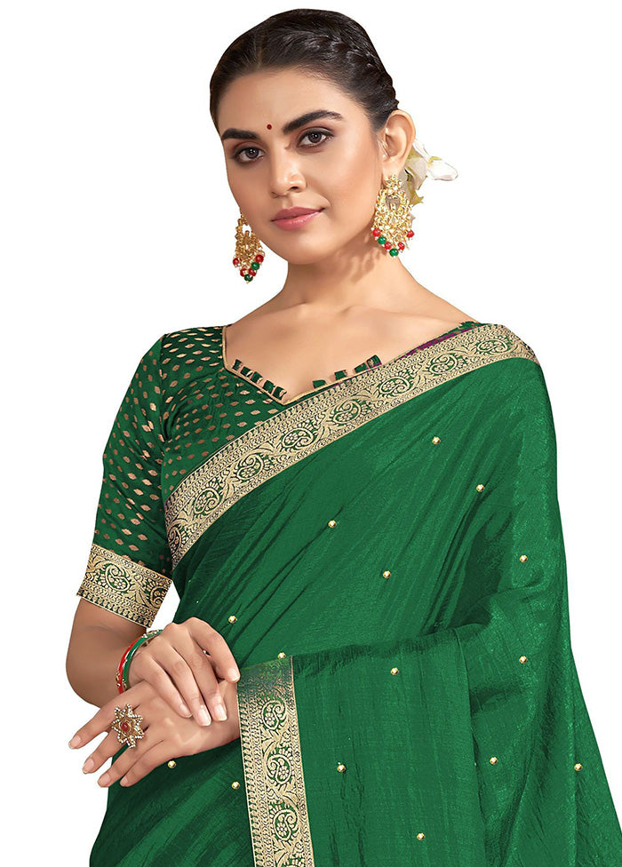 Green Spun Silk Embellished Saree With Blouse Piece - Indian Silk House Agencies