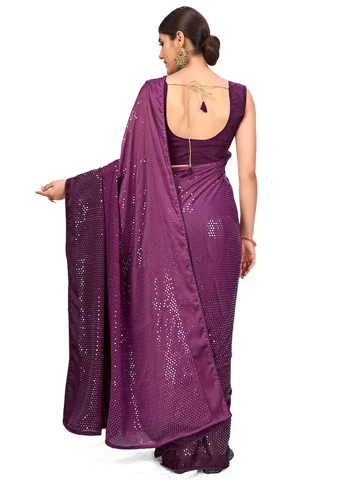 Wine Chiffon Silk Woven Saree With Blouse Piece - Indian Silk House Agencies