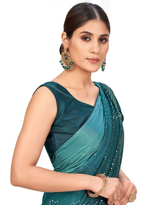 Turquoise Chiffon Silk Woven Saree With Blouse Piece - Indian Silk House Agencies