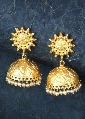 Handcrafted Matte Gold Brass Jhumka - Indian Silk House Agencies