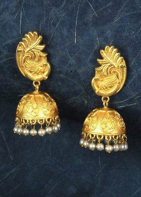 Handcrafted Matte Gold Brass Jhumka - Indian Silk House Agencies