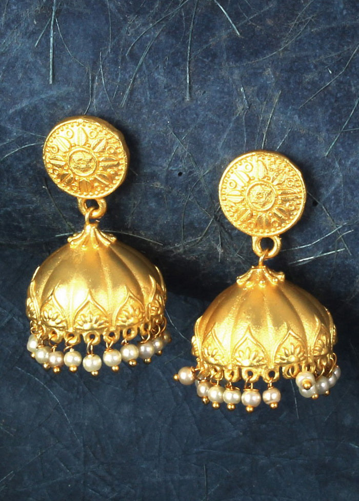Handcrafted Matte Gold Brass Jhumka - Indian Silk House Agencies