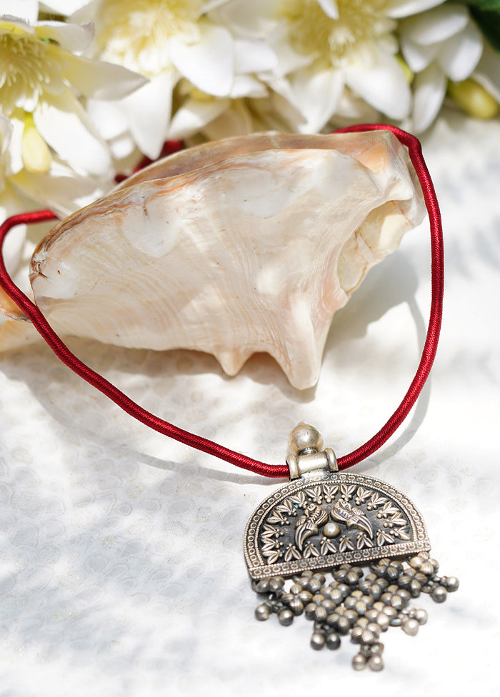 Red Handcrafted Tribal Silver Pendant - Indian Silk House Agencies