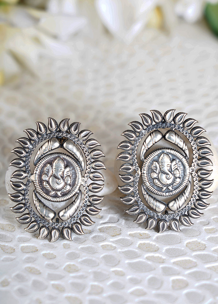 Lord Ganesha Handcrafted Silver Stud Earrings - Indian Silk House Agencies