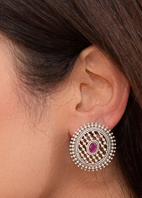 Pink Silver Tone Brass Earrings - Indian Silk House Agencies