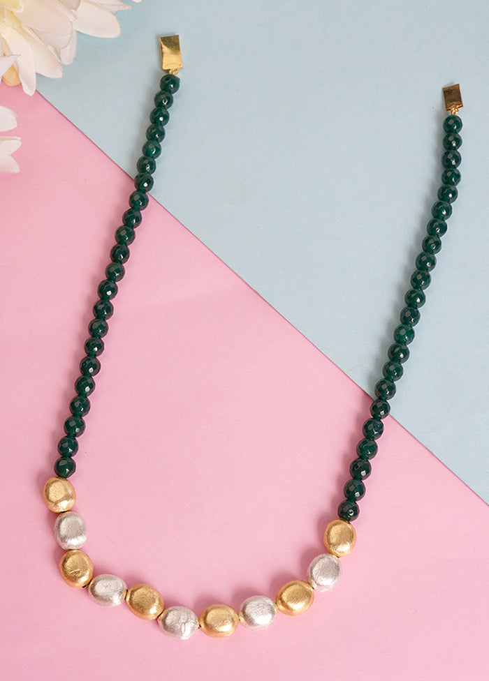 Handcrafted Green Beads Brass Necklace - Indian Silk House Agencies
