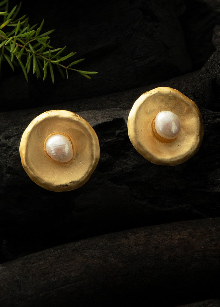 Pearl Style Matte Gold Brass Earrings - Indian Silk House Agencies