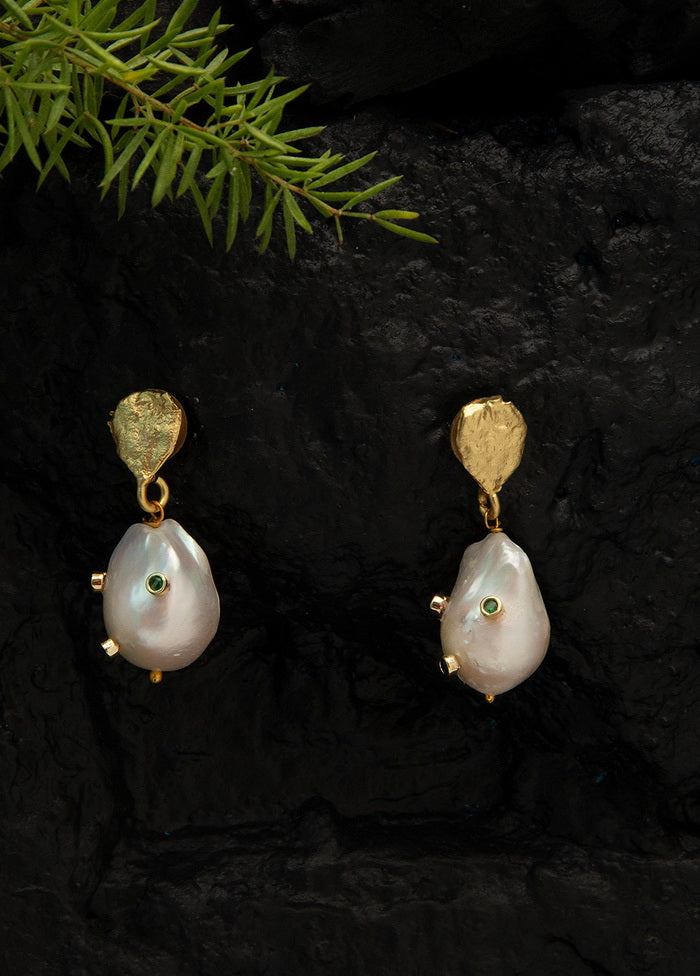 Pearl Style Matte Gold Brass Earrings - Indian Silk House Agencies