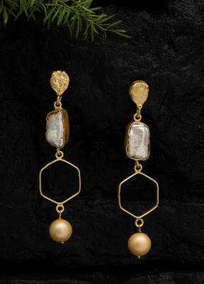 Pearl Style Matte Gold Brass Earrings - Indian Silk House Agencies