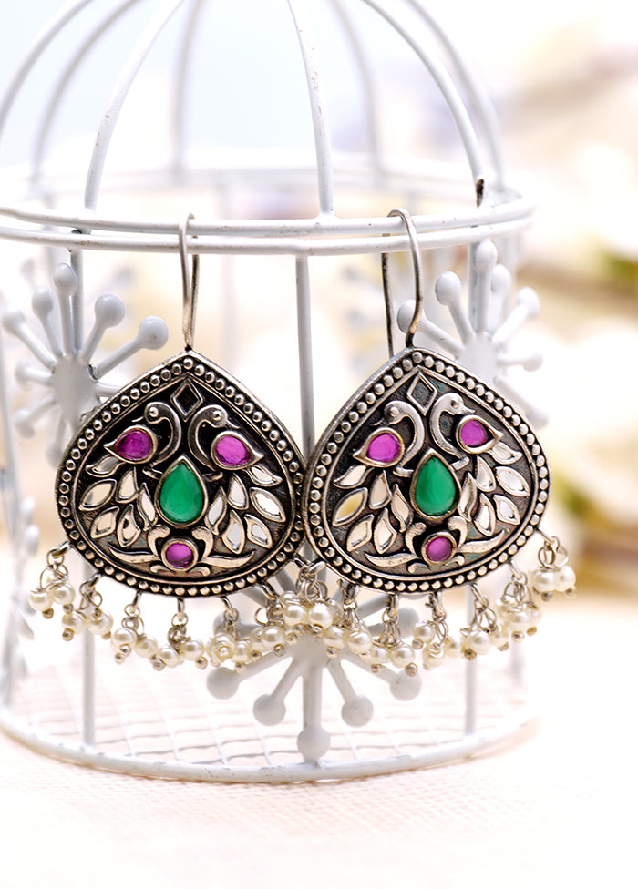 Multi Colored Handcrafted Silver Tone Brass Earrings - Indian Silk House Agencies