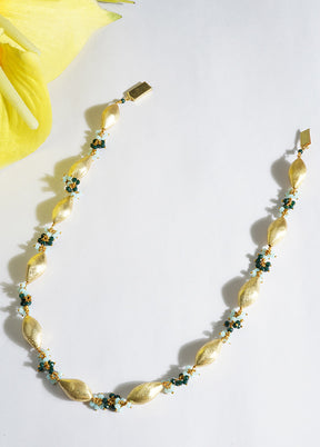 Leaf Shapes Golden Beads Necklace - Indian Silk House Agencies