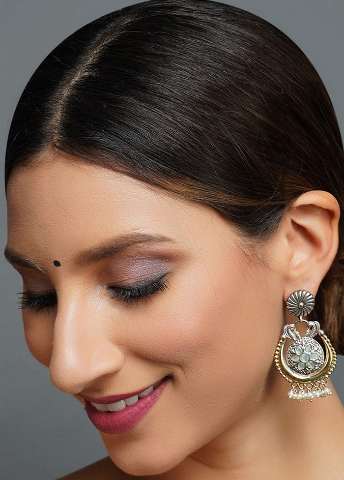 Peacock White Beads Dual Tone Brass Earrings - Indian Silk House Agencies
