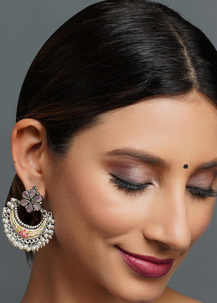 Moon Shape White Beads Brass Earrings - Indian Silk House Agencies