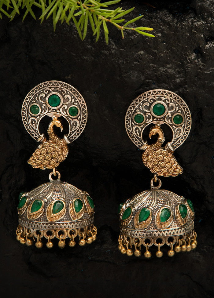 Peacock Design Dual Tone Brass Earrings - Indian Silk House Agencies