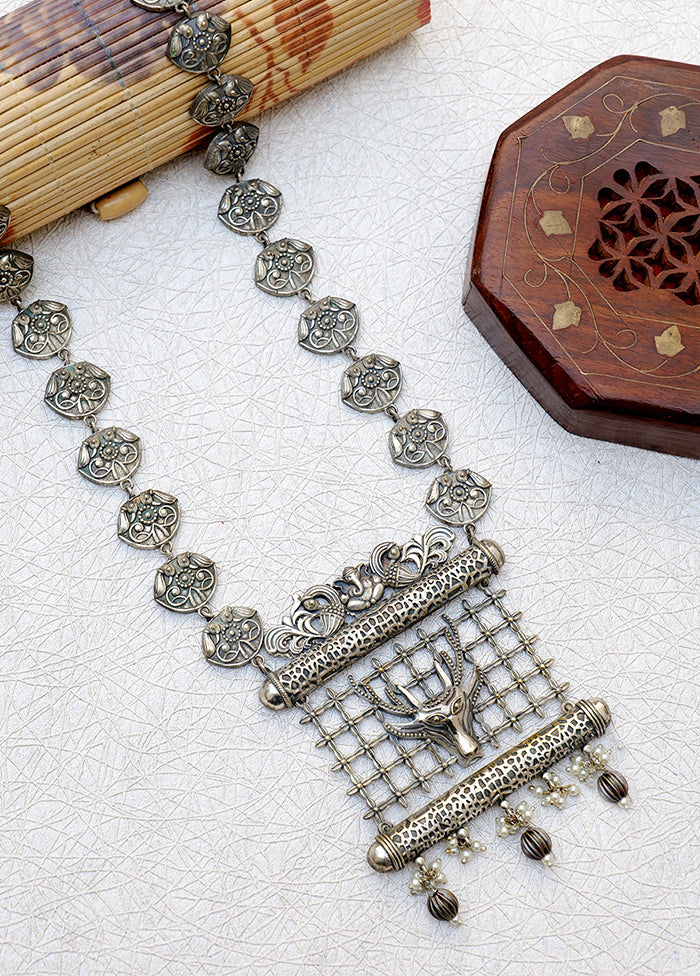 Handcrafted Silver Tone Brass Statement Necklace - Indian Silk House Agencies